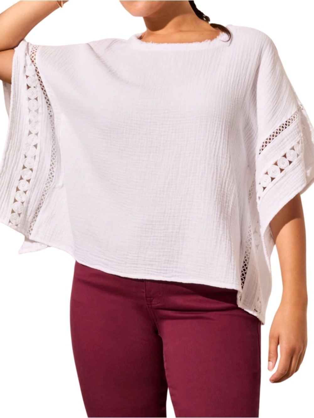 Tribal White Kaftan Blouse Fancy Trim Cotton NWT Extra Small XS